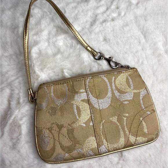 Coach Handbags - COACH Gold Silver Signature Wristlet